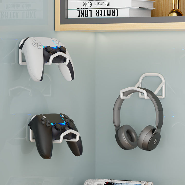 Wall-Mounted Headphone and Game Controller Rack with Foldable Hooks