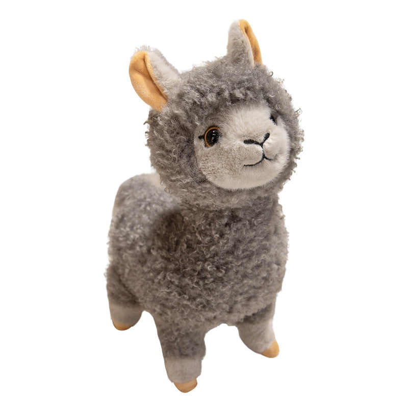 Standing Curly-Fur Alpaca Plush Cuddle Companion with Embroidered Face Kalsten