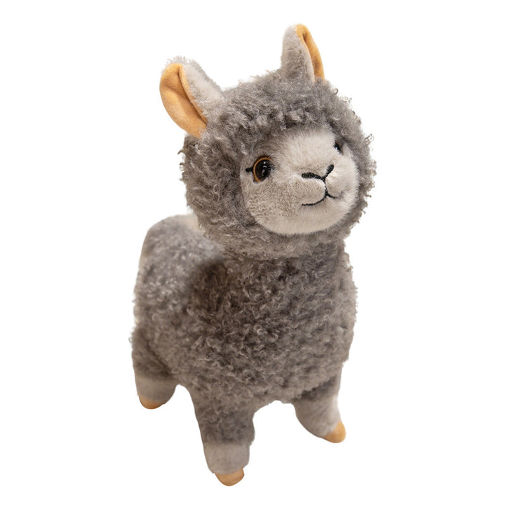 Standing Curly-Fur Alpaca Plush Cuddle Companion with Embroidered Face Kalsten