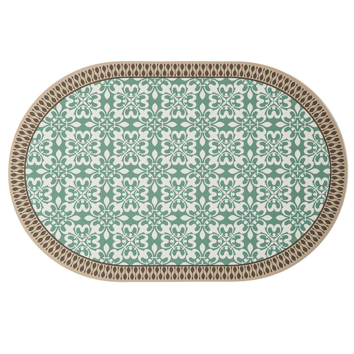 Round decorative rug with floral animal illustration and fine jacquard structure Kalsten