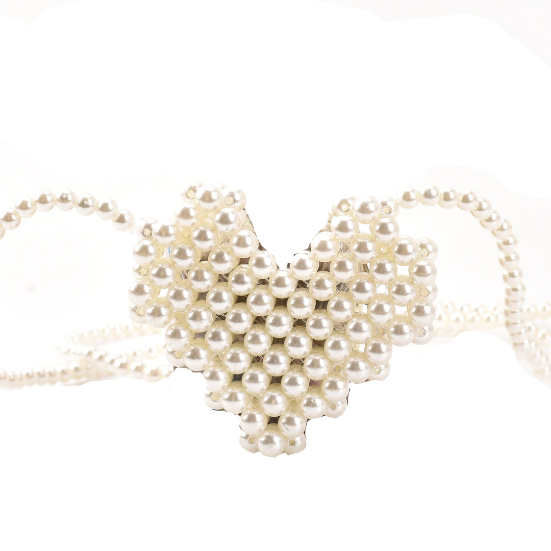 Heart-Shaped Pearl-Embellished Evening Clutch