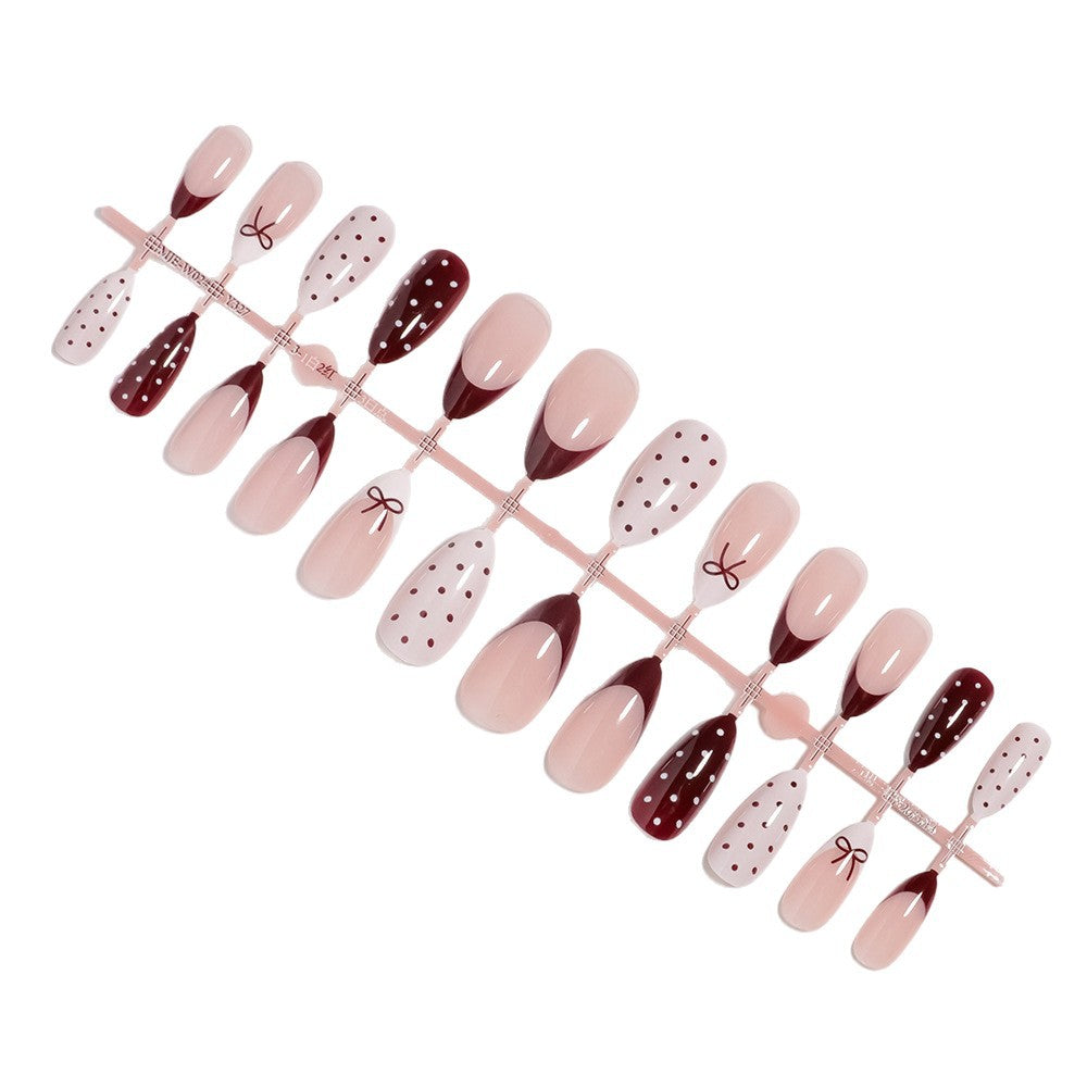 Artistic Press-On Nail Set with Bow and Dot Design Kalsten