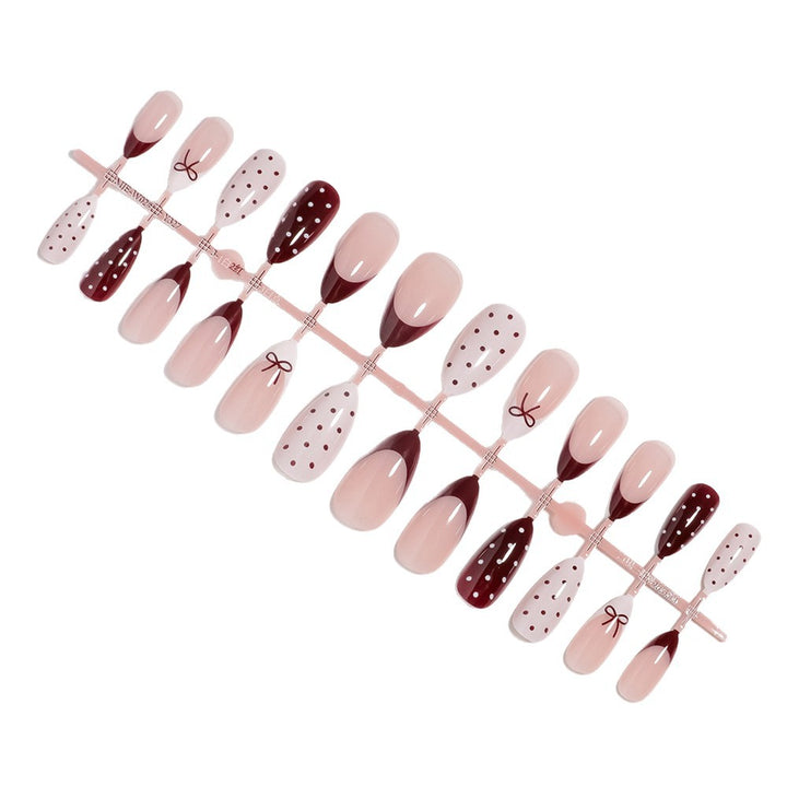 Artistic Press-On Nail Set with Bow and Dot Design Kalsten