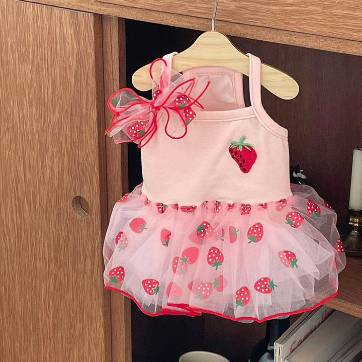Strawberry Tulle Tutu Dress with Embroidered Berry and Organza