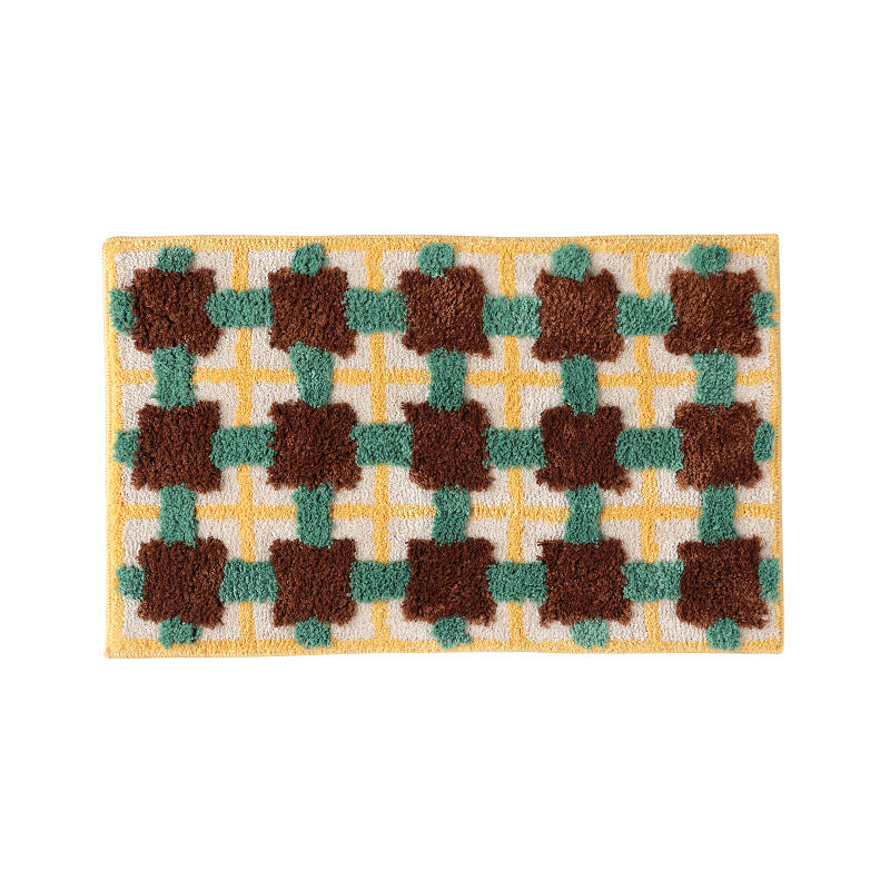Hand-tufted bathroom bath mat with non-slip backing and textured square relief Kalsten