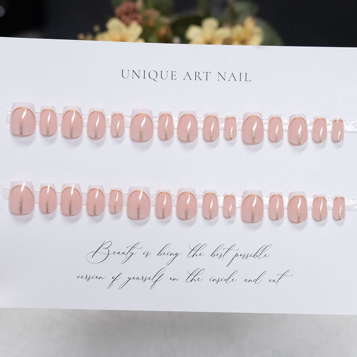 Elegant French Tip Acrylic Press-On Nails with Gold Accent