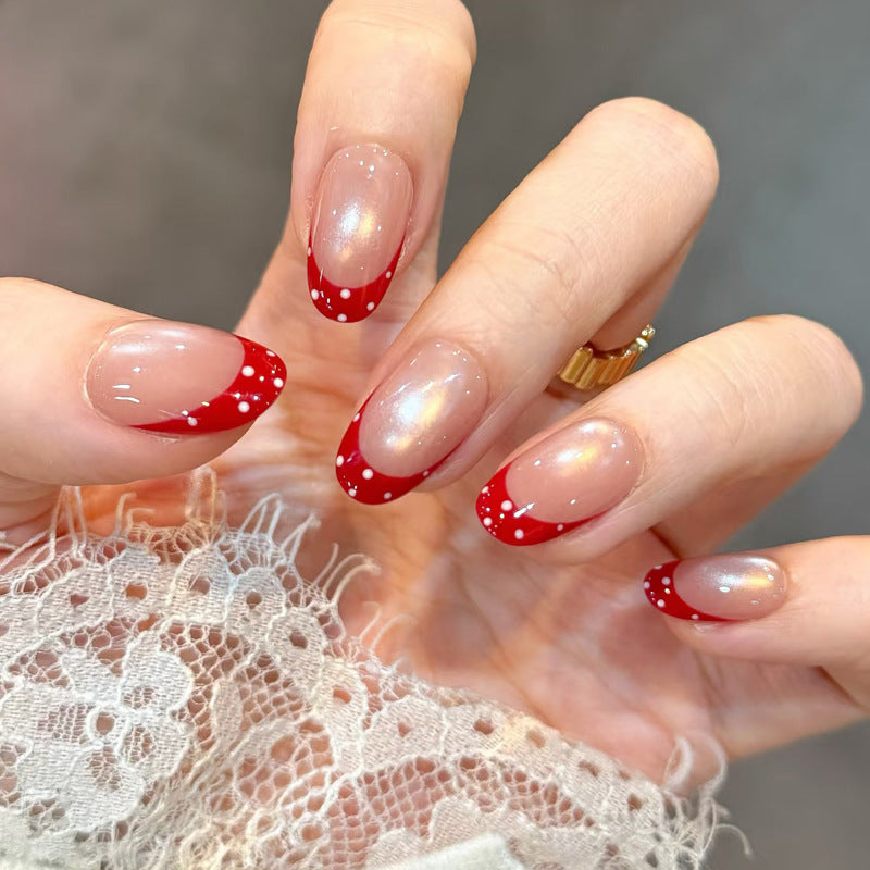 Elegant French Tip Press-On Nail Set with Dotted Accents Kalsten