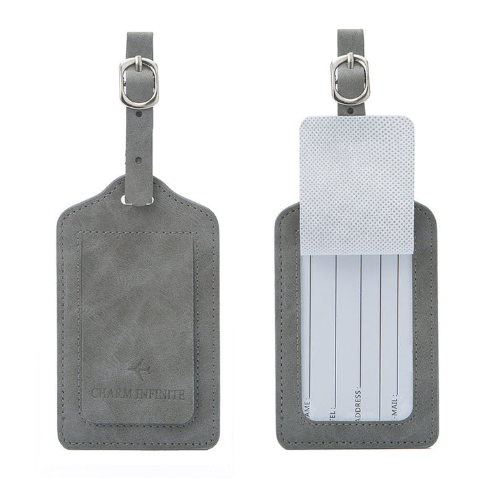 vintage leather luggage tag with transparent ID window and adjustable buckle strap Kalsten