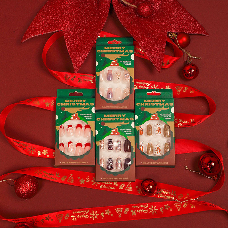 Artificial nail extensions in festive Christmas design Kalsten