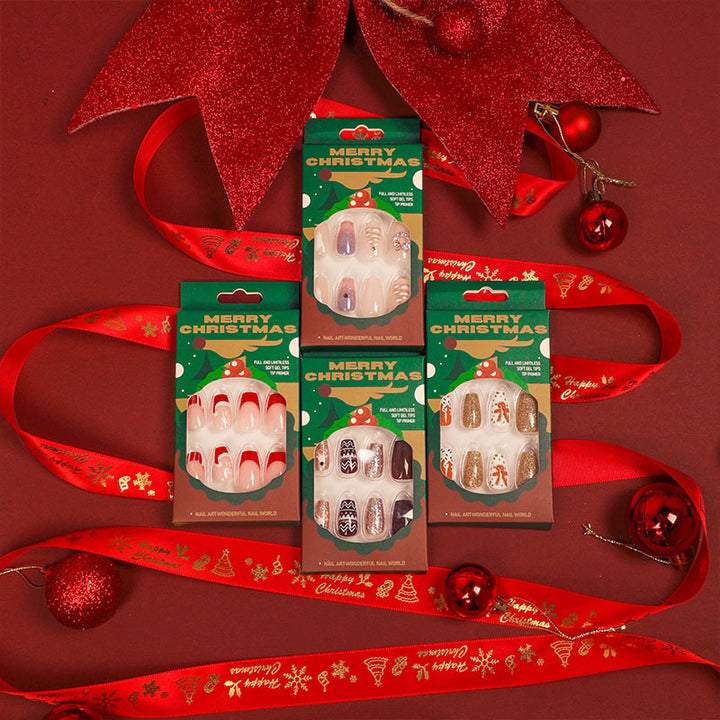 Artificial nail extensions in festive Christmas design Kalsten
