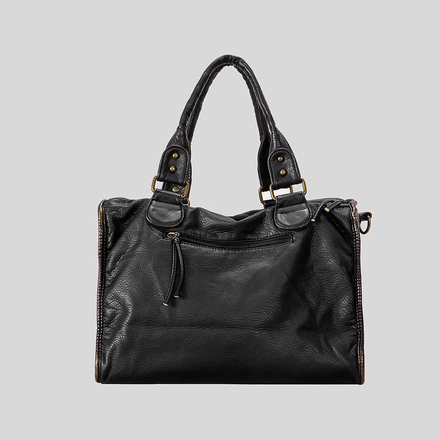 Multi-Pocket Functional Leather Handbag