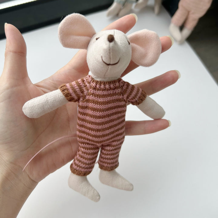 Handmade Linen Mouse Doll with Crocheted Dress and Embroidered Details