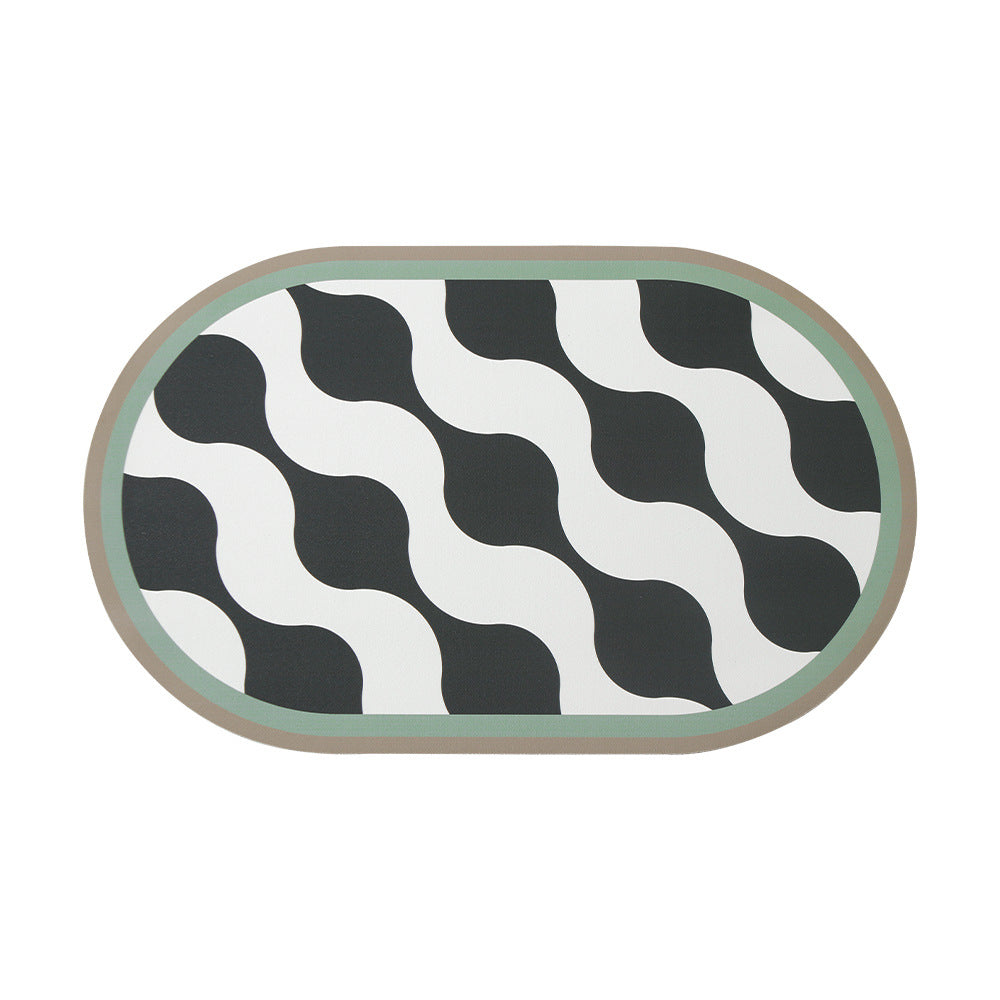 Oval non-slip vinyl mat with fine mosaic print and water-repellent surface Kalsten