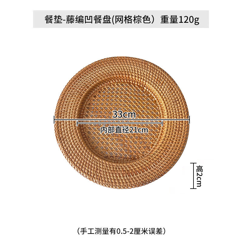 Ladies' round serving platter made of hand-woven natural material Kalsten