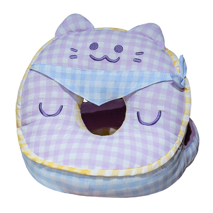 Neck travel pillow for children plush with cat ears and integrated travel blanket