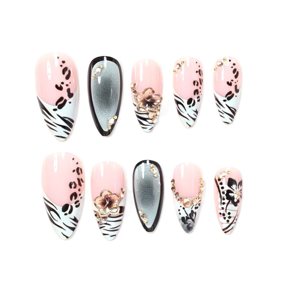 Decorative Stiletto Nail Art Tips with Floral Accents Kalsten