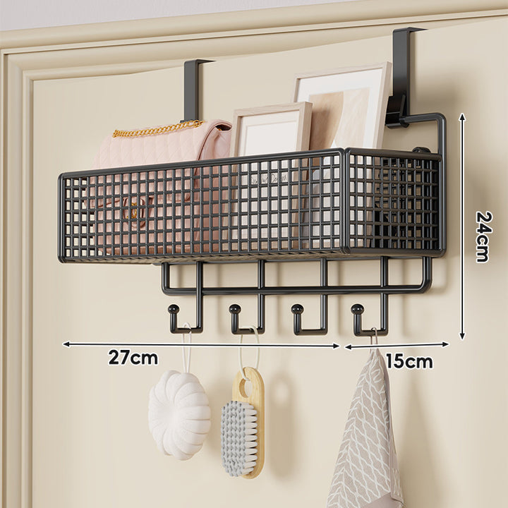 Over-Door Hanging Double-Tier Ventilated Mesh Storage Basket Organizer with Hooks
