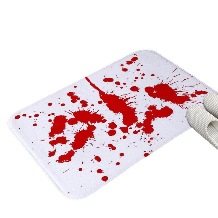 Horror-Themed Non-Slip Memory Foam Bath Mat With Graphic Handprint And Footprint Design