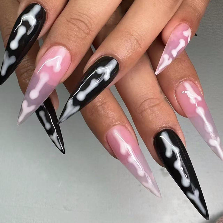 Artistic Stiletto Press-On Nails with Bone Design Kalsten