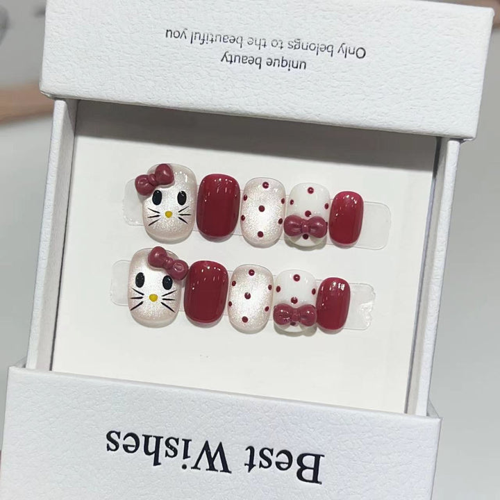 Premium Press-On Nail Art Set with Elegant Heart & Leaf Design Kalsten