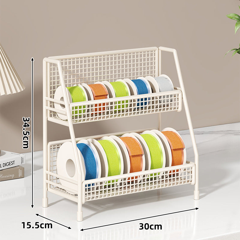 Four-Tier Angled Wire Mesh Roll Organizer Stand for Tape Ribbon and Craft Spools