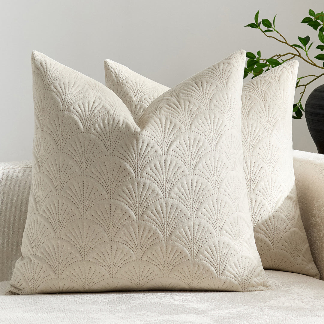 Embroidered Scallop-Pattern Cotton Decorative Throw Pillow Cover