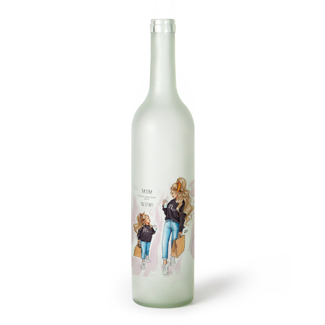 Decorative Frosted Glass Bottle Vase With Fashion Collage Decal