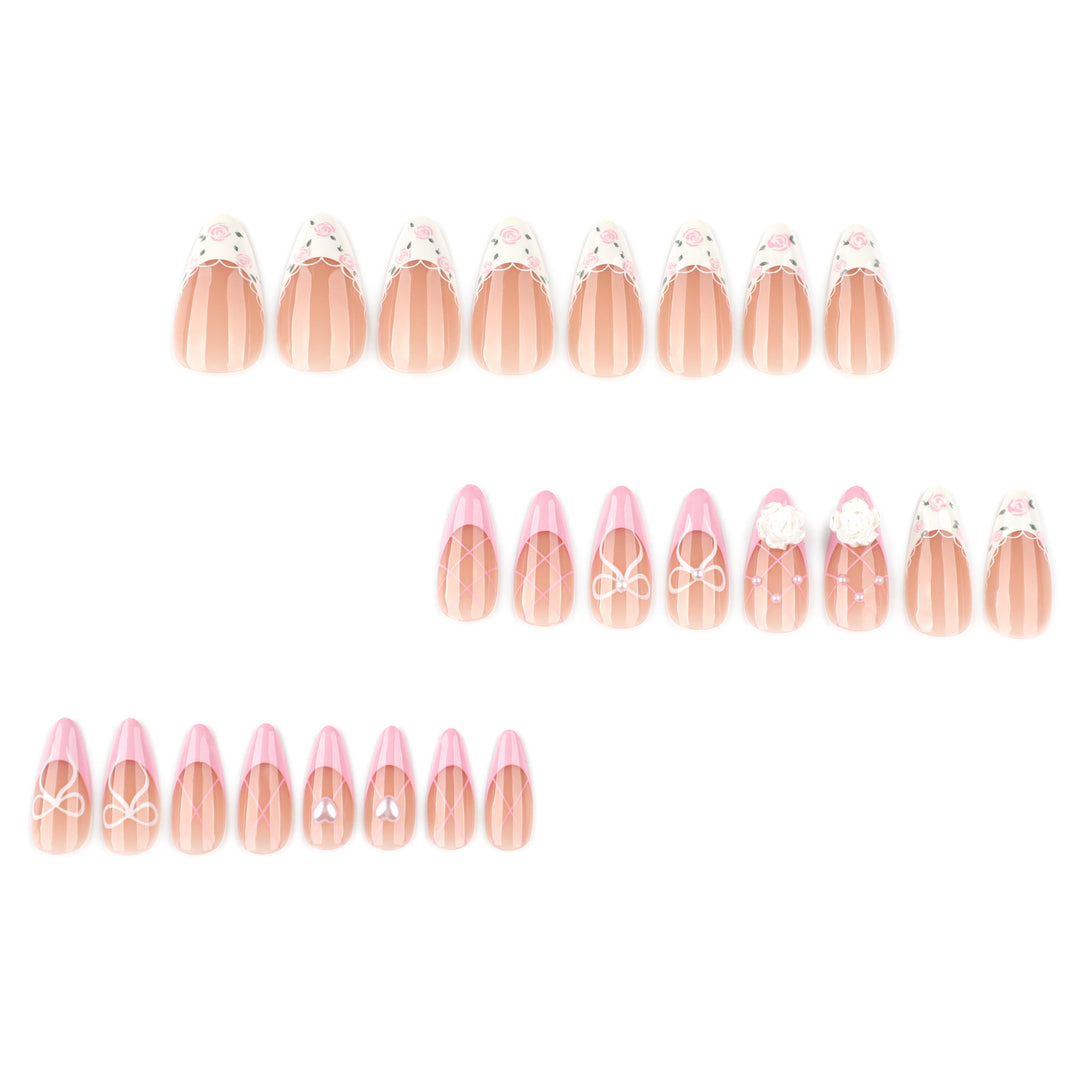 Artful nail art with floral details and bow embellishments Kalsten