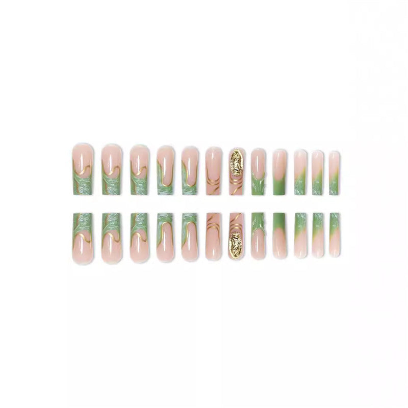 Artistic Press-On Nail Extensions with Gold Detailing Kalsten