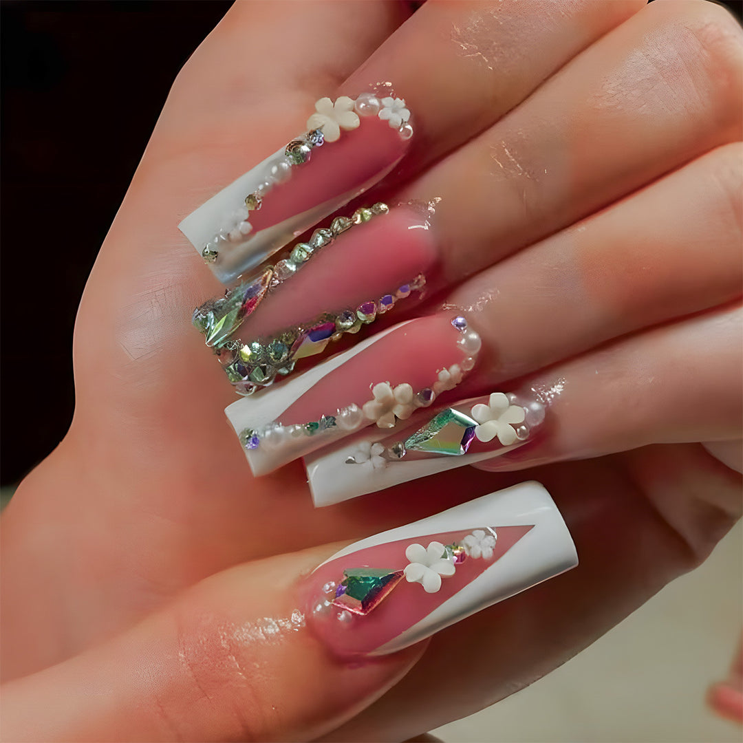 Decorative Floral Embellished Press-On Nails Kalsten