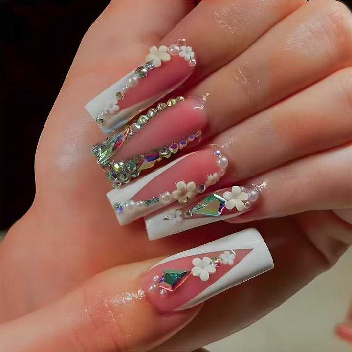 Decorative Floral Embellished Press-On Nails Kalsten