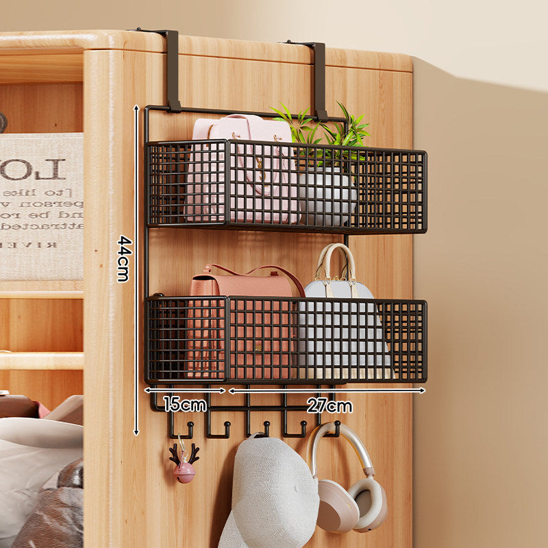 Over-Door Four-Tier Metal Mesh Hanging Storage Organizer with Integrated Hooks