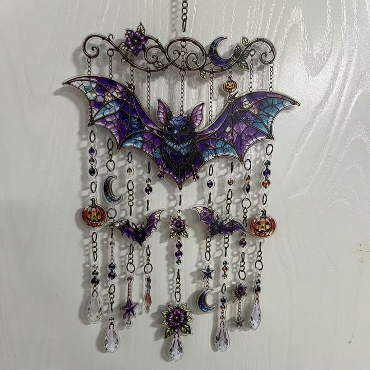 Colorful skull wall decoration in the Day of the Dead style with acrylic beads and crystal pendants
