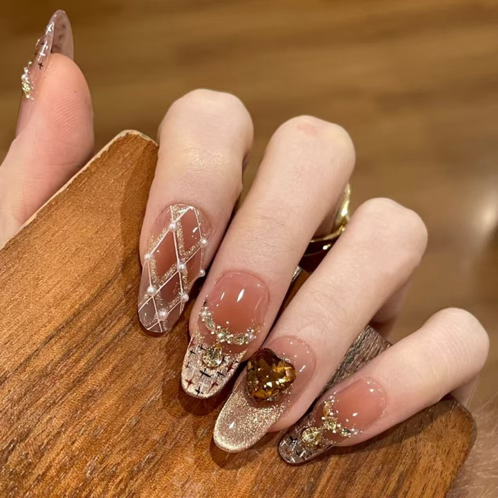Artistic Press-On Nail Set with Elegant Floral and Decorative Accents Kalsten