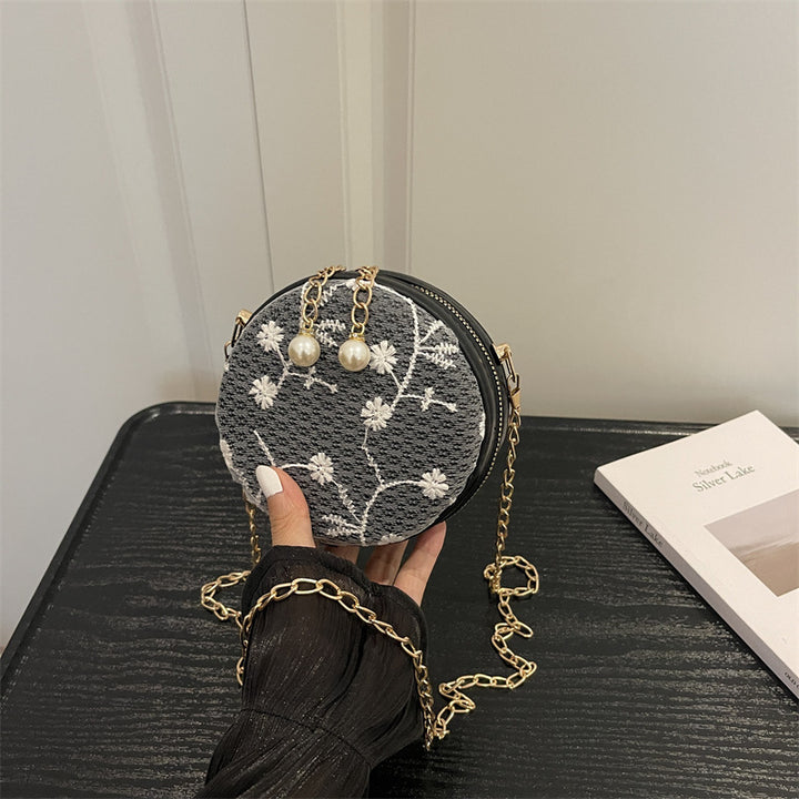 Elegant Embroidered Round Crossbody Bag