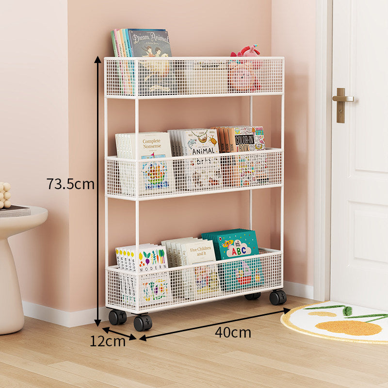 Industrial Metal Mesh Four-Tier Narrow Bookshelf Organizer