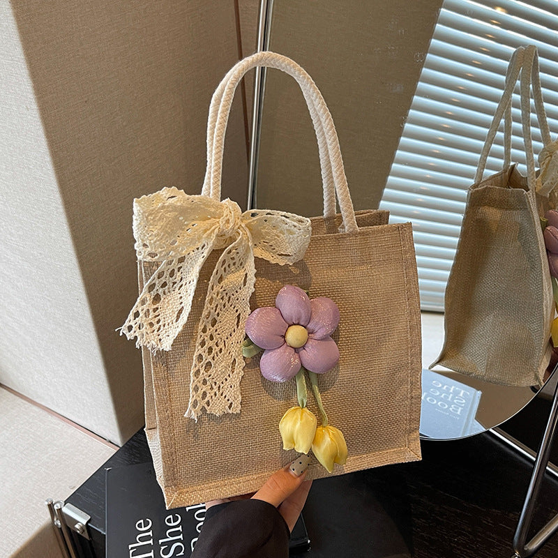 Floral Accent Handcrafted Tote Bag