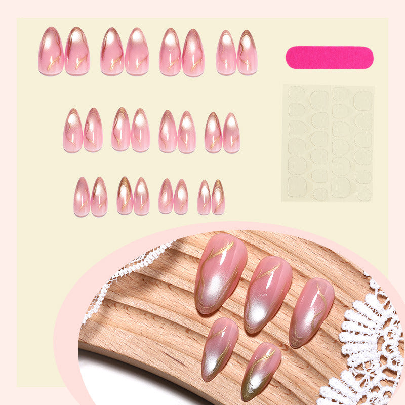 Elegant Press-On Nail Art Set with Chic Gold Accents Kalsten