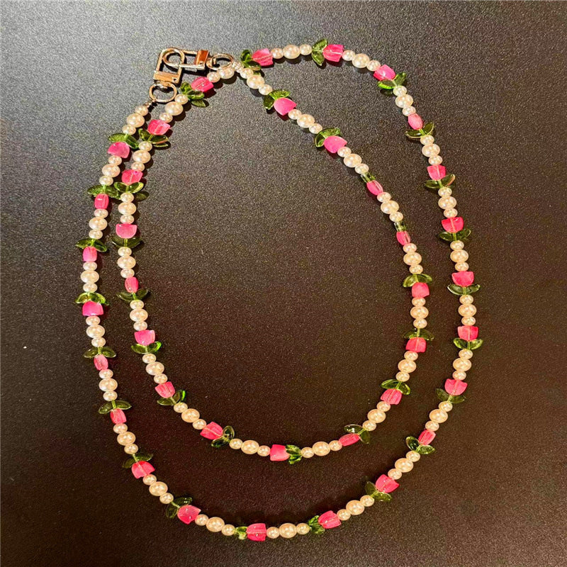 Elegant Pearl and Floral Beaded Necklace Kalsten