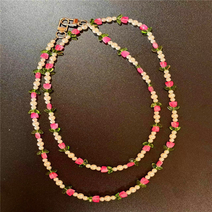 Elegant Pearl and Floral Beaded Necklace Kalsten