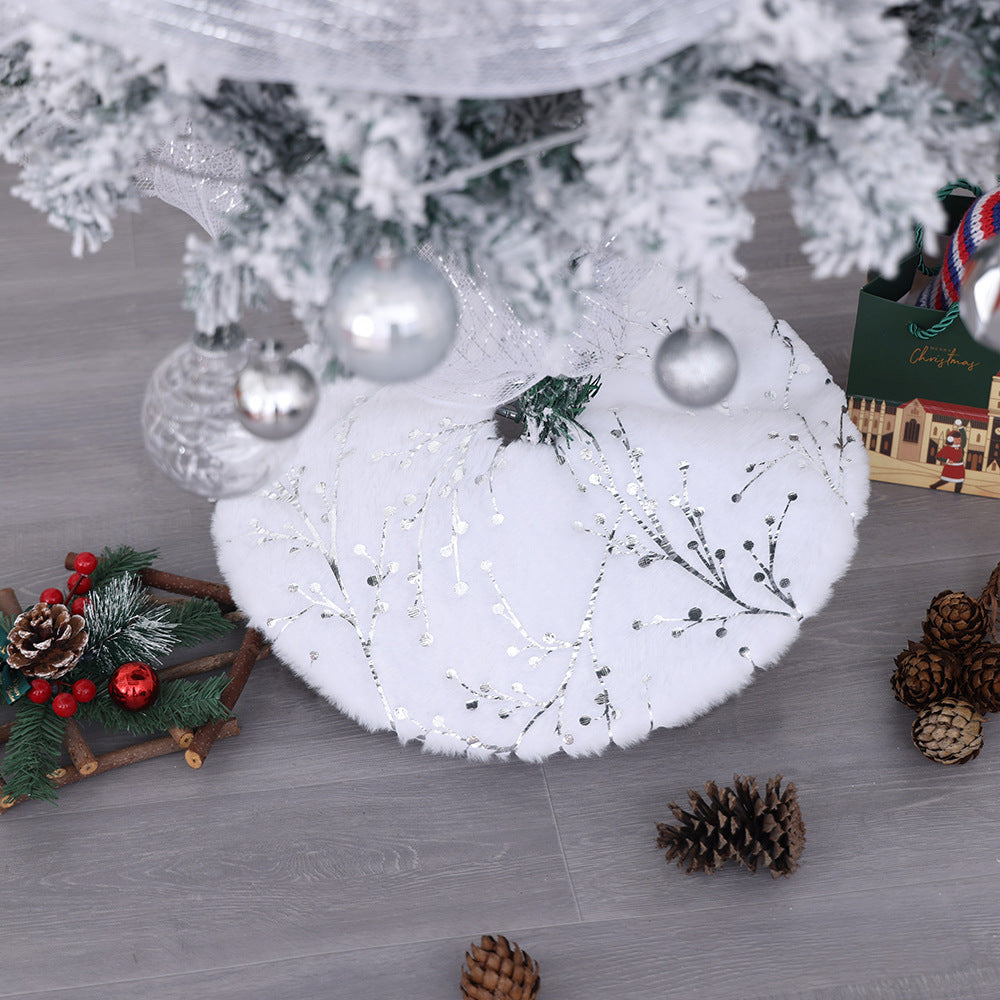Plush Round Faux Fur Christmas Tree Skirt With Gold Star Print And Center Slit Closure