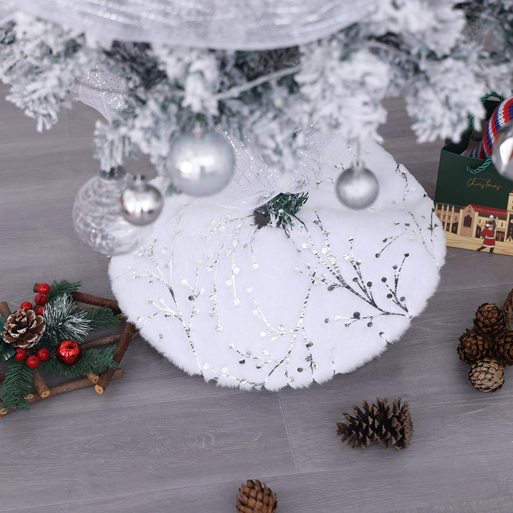 Plush Round Faux Fur Christmas Tree Skirt With Gold Star Print And Center Slit Closure