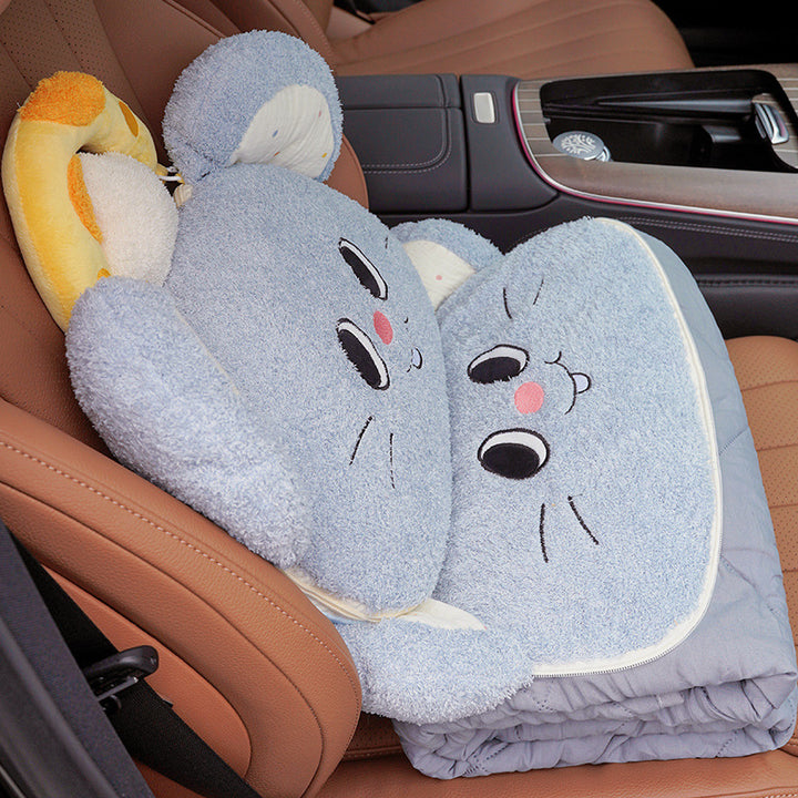 Kids' cuddle cushion with quilted travel blanket and cute mouse plush motif