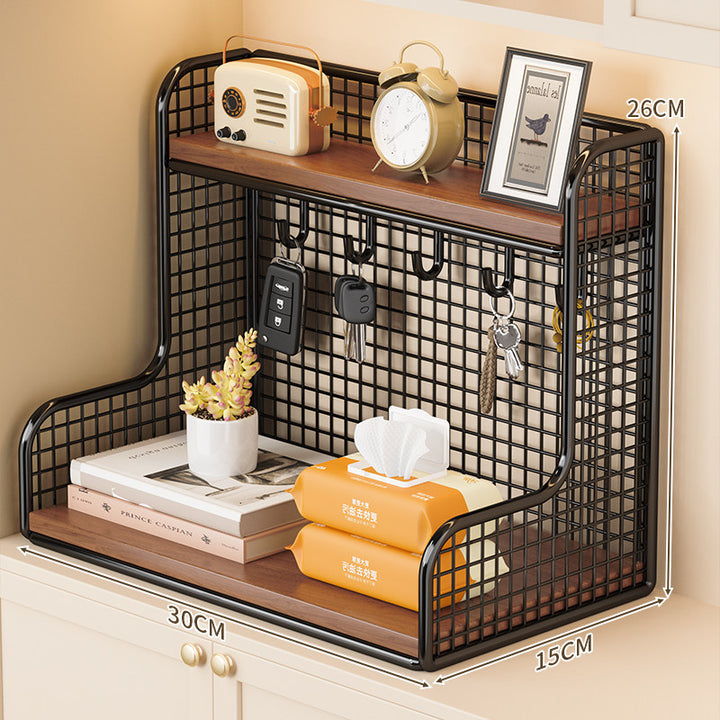 Wall-Mounted Double-Shelf Organizer with Hooks Kalsten