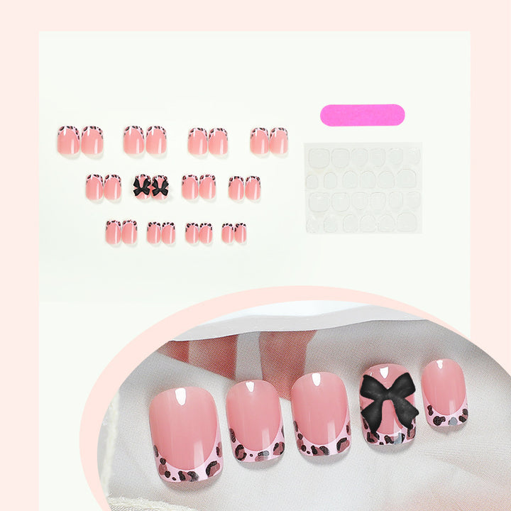 Decorative Press-On Nail Art Set with Unique Bow and Leopard Accents kalsten