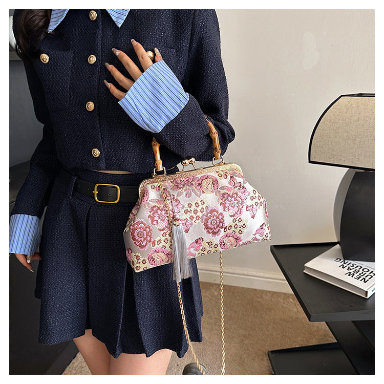 Elegant Floral Satin Handbag