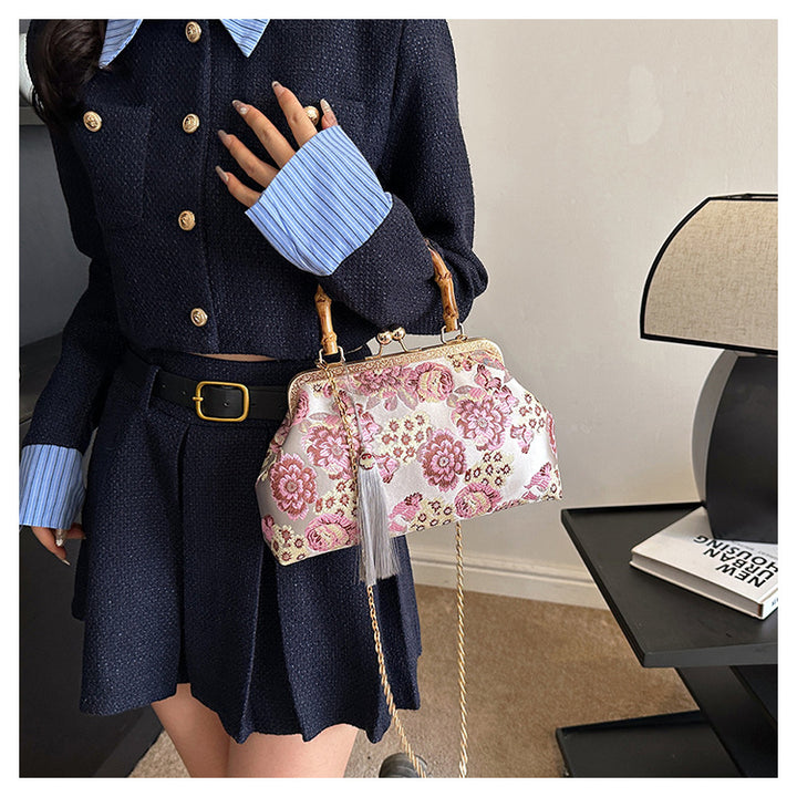 Elegant Floral Satin Handbag