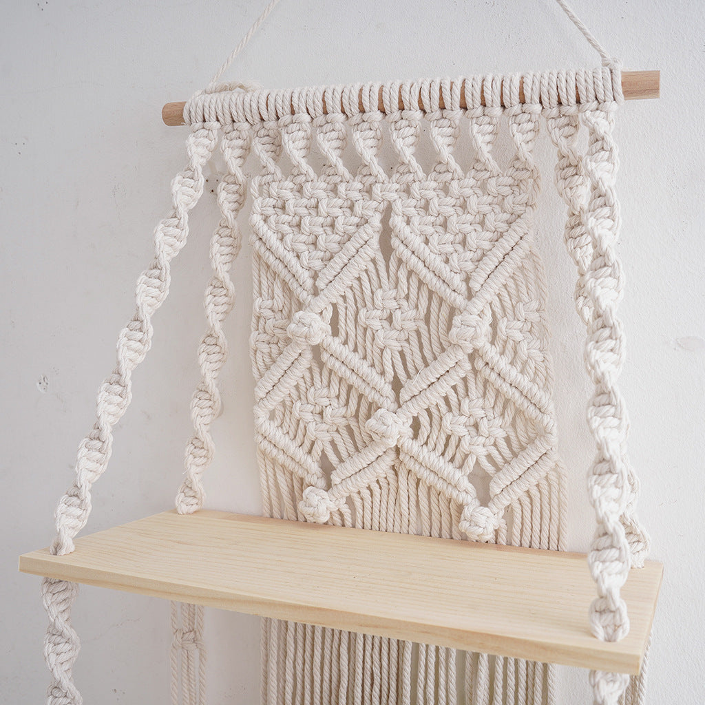 Macramé Wall Hanging Shelf with Decorative Knot Design Kalsten