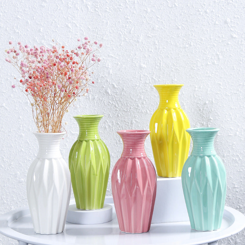 Modern Ribbed Ceramic Flower Vase Kalsten