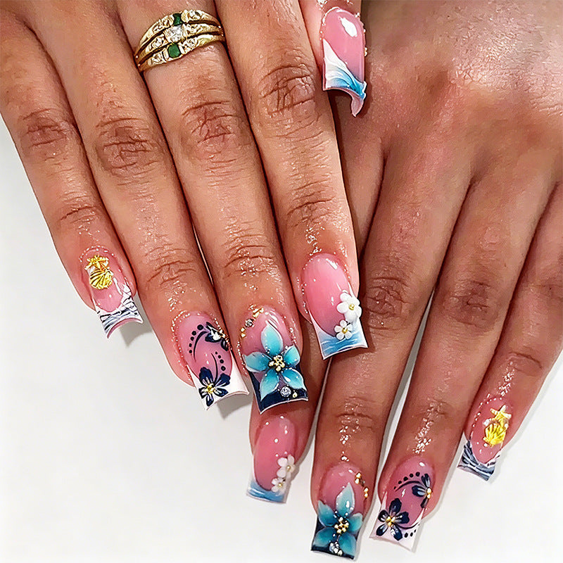 Elegant Artificial Nail Tips with Gold Accents Kalsten